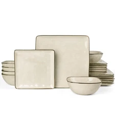 Dinnerware Sets for 4, Ocean Square 18-Piece Kitchen Plates and Bowls Sets, M...