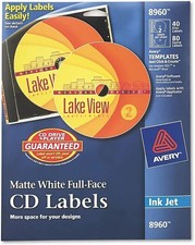 Full Face CD Labels Inkjet White Paper Permanent 2 per sheet 20-sheets 40/PK