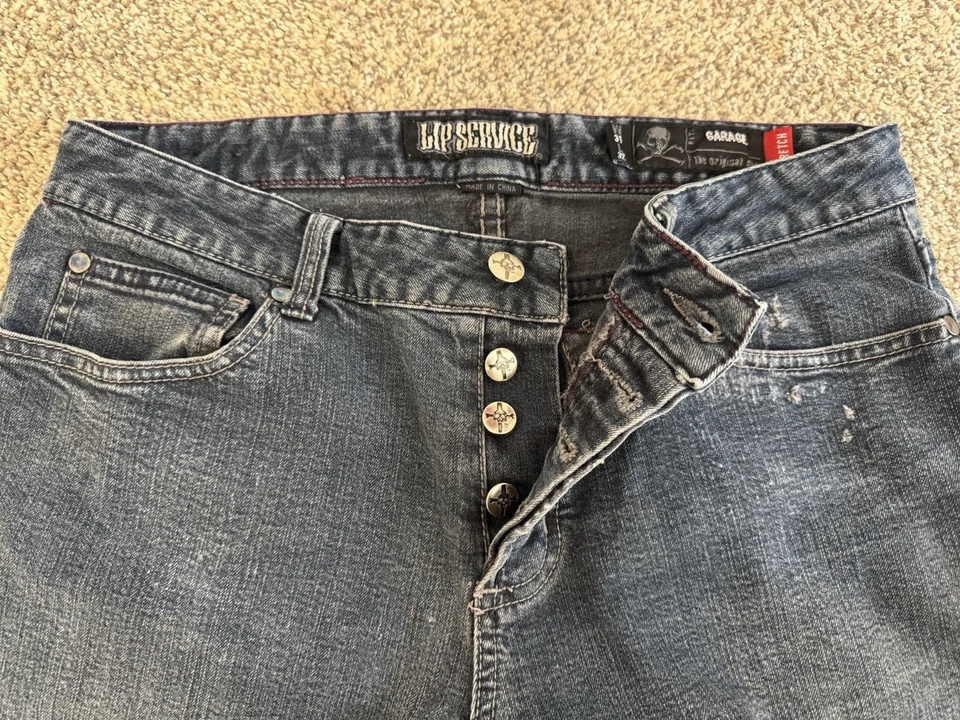 Pantalones de mezclilla Lip Service para hombre 31x32 azul GARAJE elásticos corte original botón mosca Foto 3 de 4