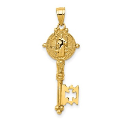 14k Gelbgold poliert massiv San Benito 2-seitig Schlüssel Anhänger Halskette Damen