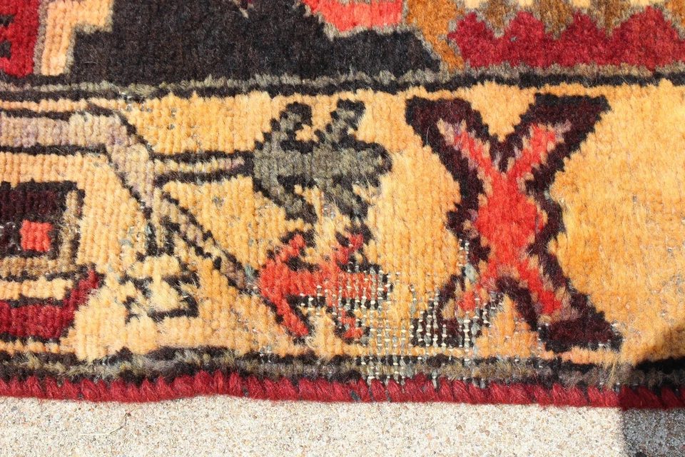 Alfombra de corredor Qashqai geométrica tribal de lana anudada a mano de colección - 9'11"x3'8" Foto 4 de 4