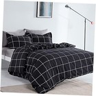 Grid Printed Duvet Cover Size with Zipper Closure & Queen White Grid on Black