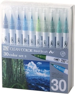 Kuretake ZIG Clean Color Real Brush Pen, 30 colors, RB-6000AT/30VB