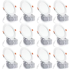 12 Pack 6 Inch Ultra-Thin LED Recessed Ceiling Light with Junction Box,6000K ...