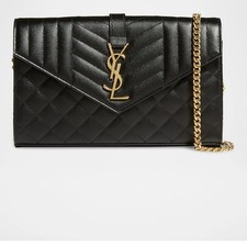 Saint Laurent Envelope Triquilt YSL Wallet on Chain in Grained Leather