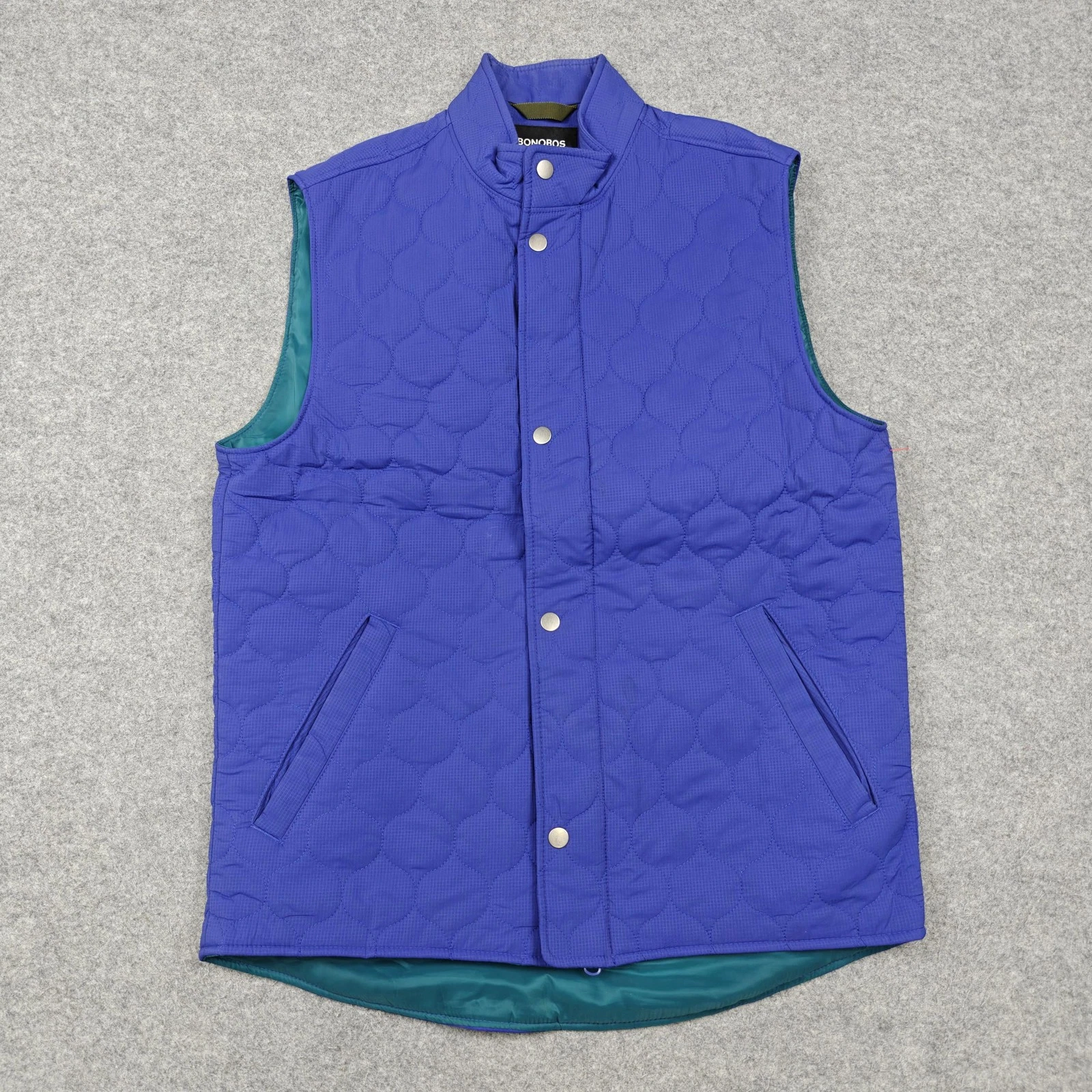 Bonobos Vest Mens Small Blue Quilted Full Zip Insulated Lined Pockets Soft Shell