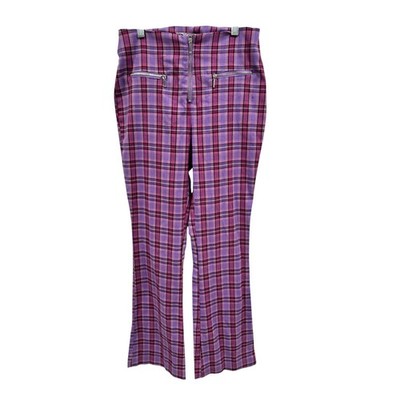 SO Purple Plaid High Waisted Flare Pants Exposed Zipper Y2K Aesthetic Womens 9