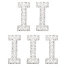 5Pcs Iron on Letter I Patches Pearl Rhinestone Self Adhesive Patches White