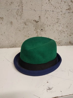 Très Tendance Chapeau Melon George Rech En Laine Vert Et Bleu - Photo 1/4