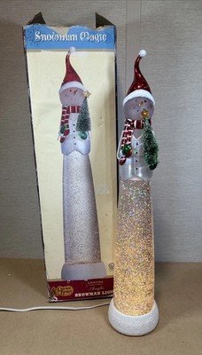 Cracker Barrel 24'' Lighted Acrylic Snowman Glitter Light in Box - Working