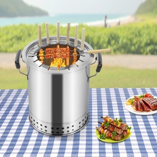 BBQ Grill Charcoal Grill Freestanding Portable Cylinder Compact Charcoal Grill