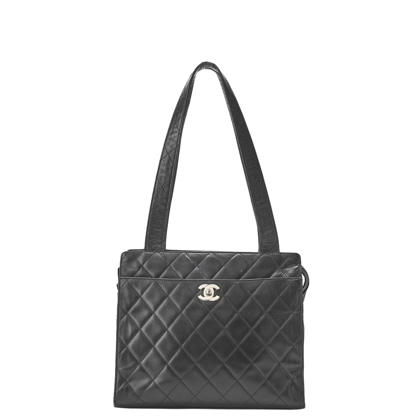 Chanel Shoulder Bag Matelasse Turnlock Lambskin Silver Hardware Black Women's-image