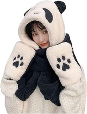 Women Girls 3 in 1 Hoodie Cap Panda Animal Winter Hats Large, White-panda