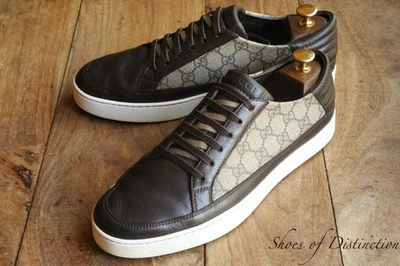 Chaussures baskets en cuir marron monogramme Gucci GG hommes UK 9 G US 10 EU 43 - Photo 1/4