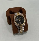 Vintage Seiko Quartz Day Date Two-Tone Watch Black Dial Fluted Bezel 7N43-8A49