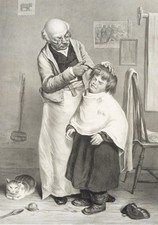 MITTAG (19.Jhd) nach HUNT (*1790), Friseur mit unwilligem Jungen, Lith.