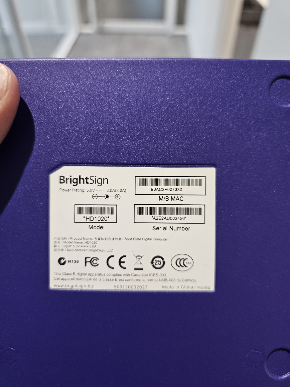 BRIGHT SIGN MODEL: HD1020 No CORD (20D)