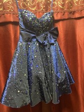 Jovani Prom Dress, Silver Blue Sequins, , Dark Blue With Sash And Bow, Size 2