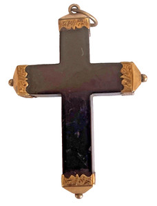 Victorian Gold and Vulcanite Gutta Percha Mourning Cross Brooch Pin Goth Vampire