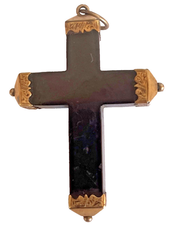 Victorian Gold and Vulcanite Gutta Percha Mourning Cross Brooch Pin Goth Vampire