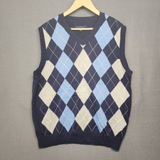 Club Room Mens Vest Large Blue Argyle Geometric Diamond 100 Cotton Preppy