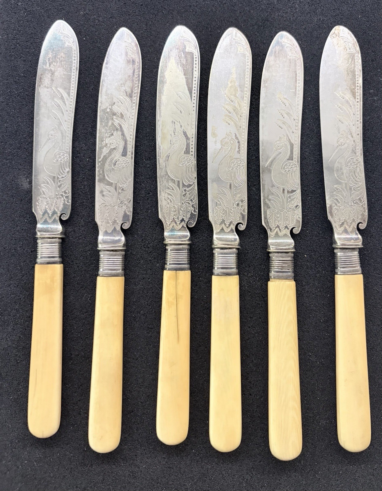 Set of 6 Vintage Sheffield J E Bird Ltd Bone Handle Dinner Knives 8” Long 1922