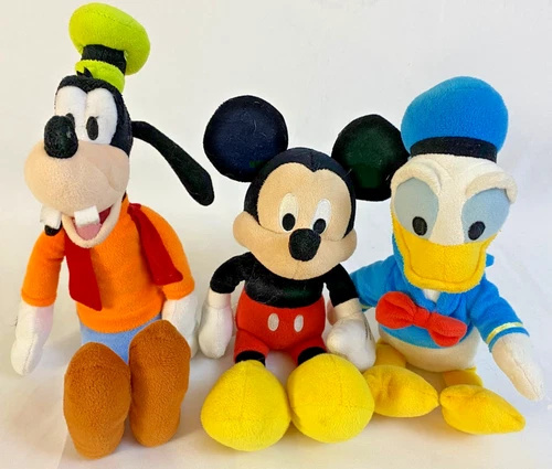 Lot 3 Disney Plush Mickey Mouse Donald Duck Goofy 8” Mint Souvenir Stuffy