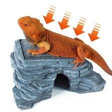 REPTI ZOO Bearded Dragon Basking Platform Rock Cave 10x6x4.3" Reptile Heat