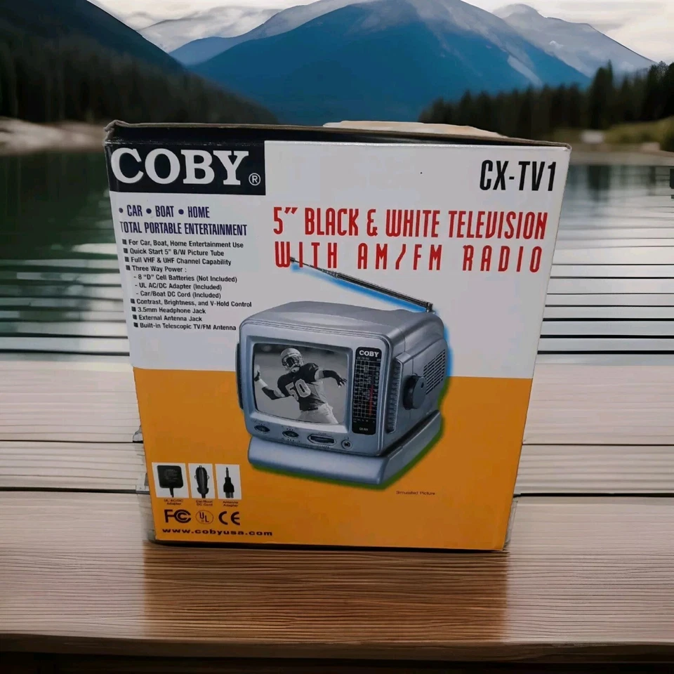 Coby CX-TV1 5" Black & White Television With AM/FM Radio New In Box NOS - Image 3 of 4