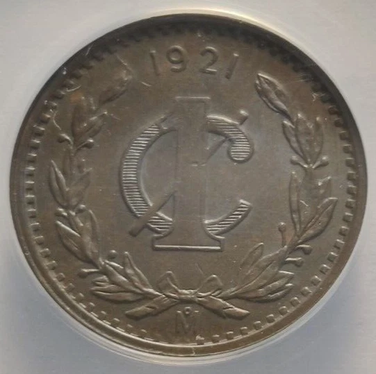 1921-Mo Mexico One Centavo 1C ANACS MS 62 BRN Mexico City Mint Rare Coin 3B - Image 4 of 4