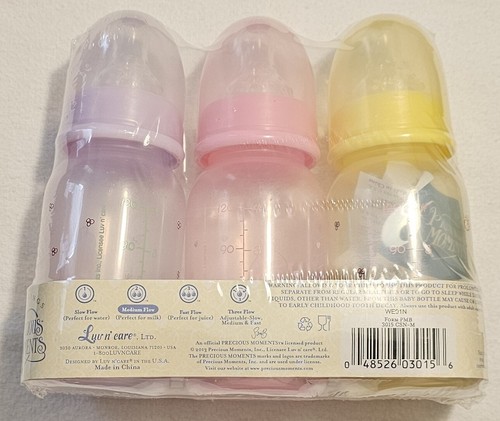 3-Pack Baby Bottles 4-OZ Precious Moments Yellow Goose Pink Bunny Purple Puppies - Picture 2 of 2