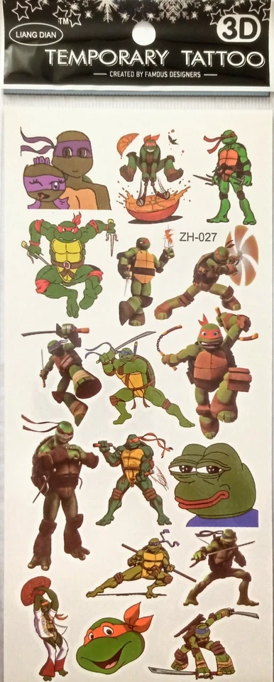 MARKENLOS 3D Einmal-Tattoos Temporär Ninja Turtles Anime 9cm x 19cm Party Geburtstag