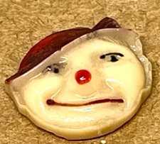 Xtra Cute Beige Glass Kiddie BOY w HAT  HP 3D Button 1/2” Nice Detail