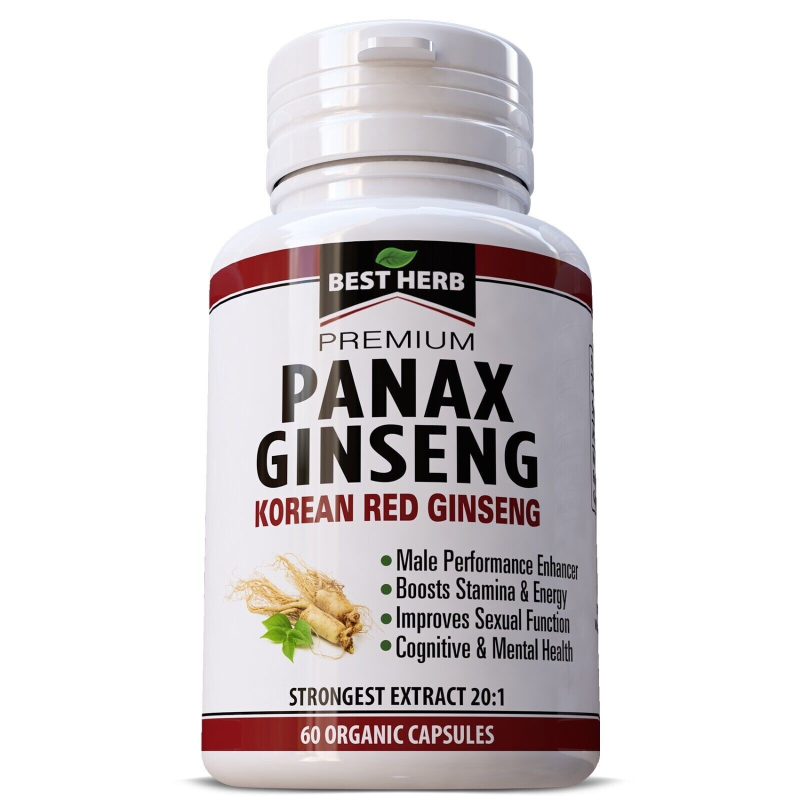 #1 Korean Panax Ginseng Capsules High Strength Pill 20,000mg Extract Male Libido