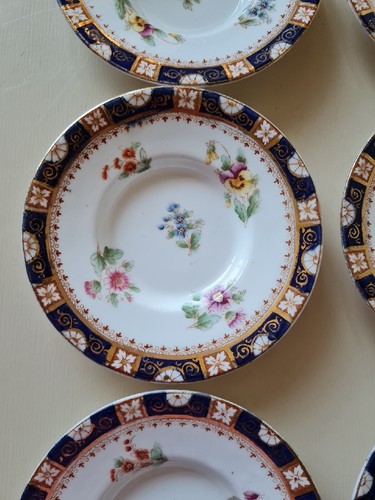 Antique William Lowe Longton 6 Coffee Cups & Saucers 4772 Flowers Chip & HLine - Picture 8 of 21