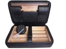 Galiner Travel Cigar Humidor Leather Case Cedar Wood Lined Holds 4ct