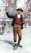 Flower Seller in Rome XXL Art Print 1907 Dante Paolocci Almond Blossom Peach