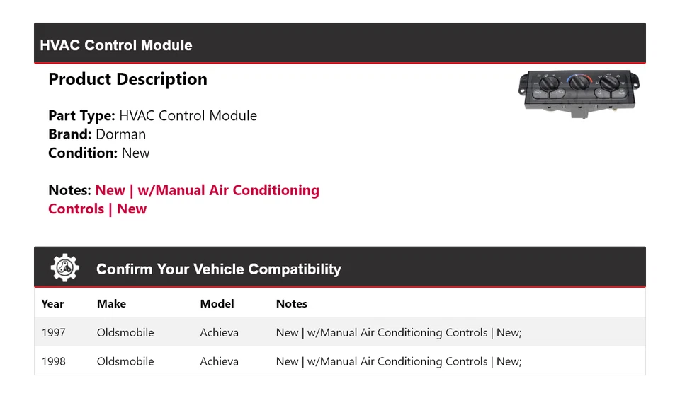 Módulo de control de climatización Oldsmobile Achieva Dorman 1997-1998 Foto 2 de 4