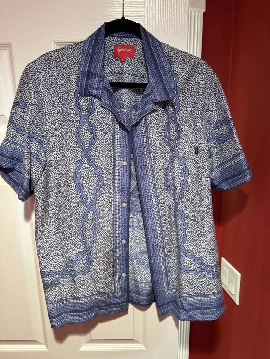 Supreme Mosaic Silk S/S Shirt Button Up Blue RARE- Lots Of Life  