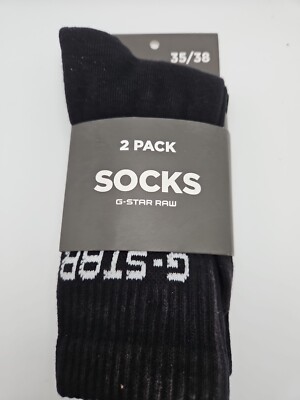 G Star Raw 2 Pack Logo Crew Socks In Black Size 4-6 Sporty Blend