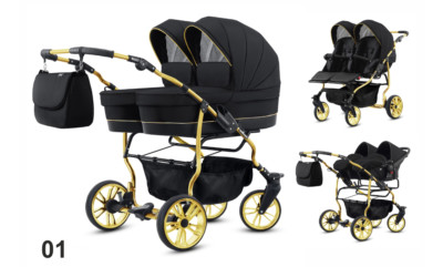 ZWILLINGSWAGEN + 2x AUTOSITZE - 3in1 - KINDERWAGEN  11 FARBEN , Breite nur 77 cm