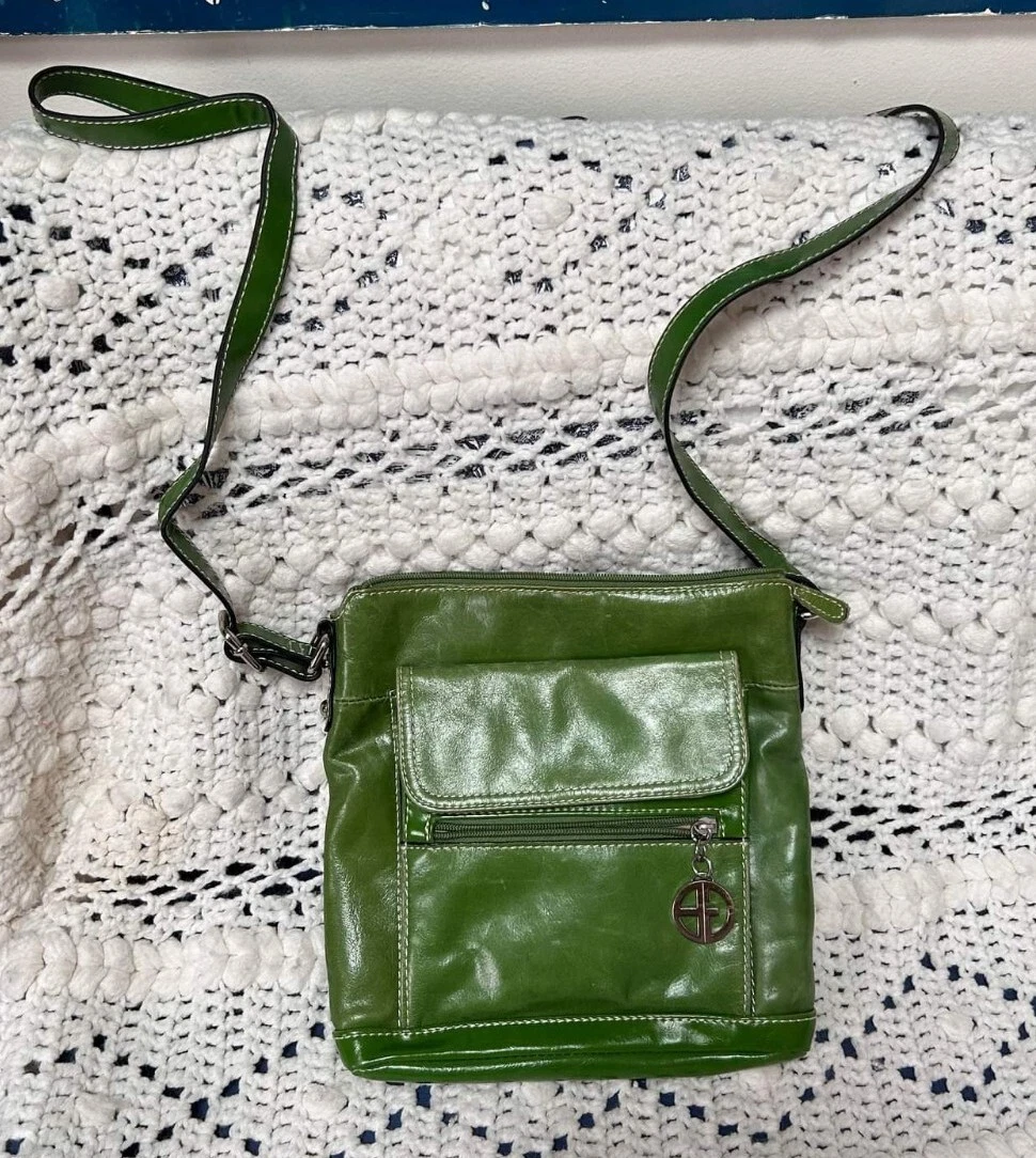 Giani Bernini Glazed Green Distressed Leather Crossbody Purse
