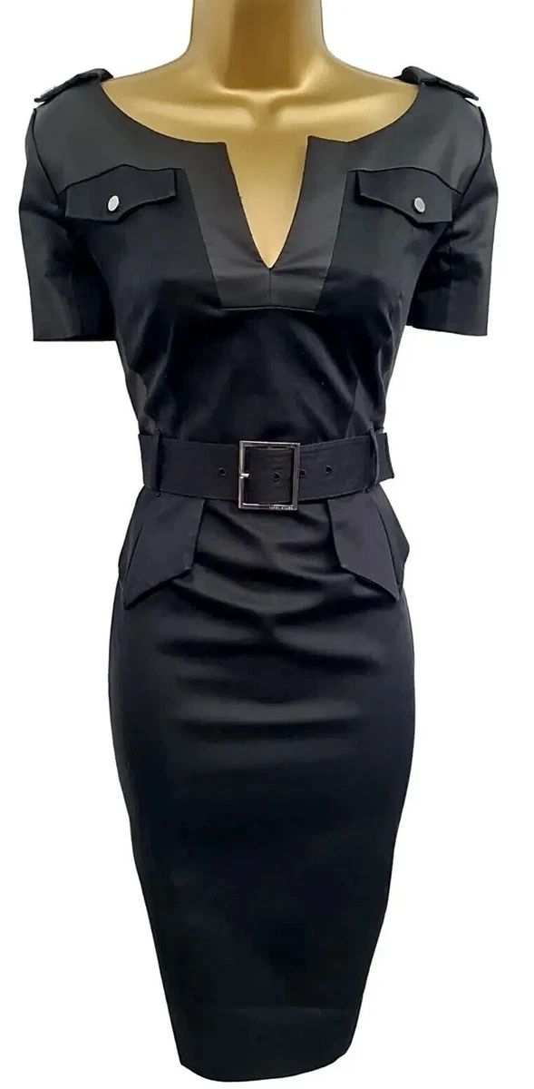 Black belted cheap pencil dress