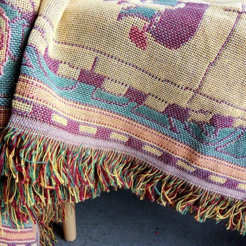 Couch Throw Tassels Blanket Wall Tapestry 3 Layers Cotton Woven Sofa Blanket - Picture 6 of 6