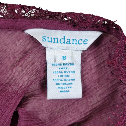 Sundance abito slip trasparente donna taglia 8 vino pizzo maglia arricciata midi manica corta - Foto 3 di 18