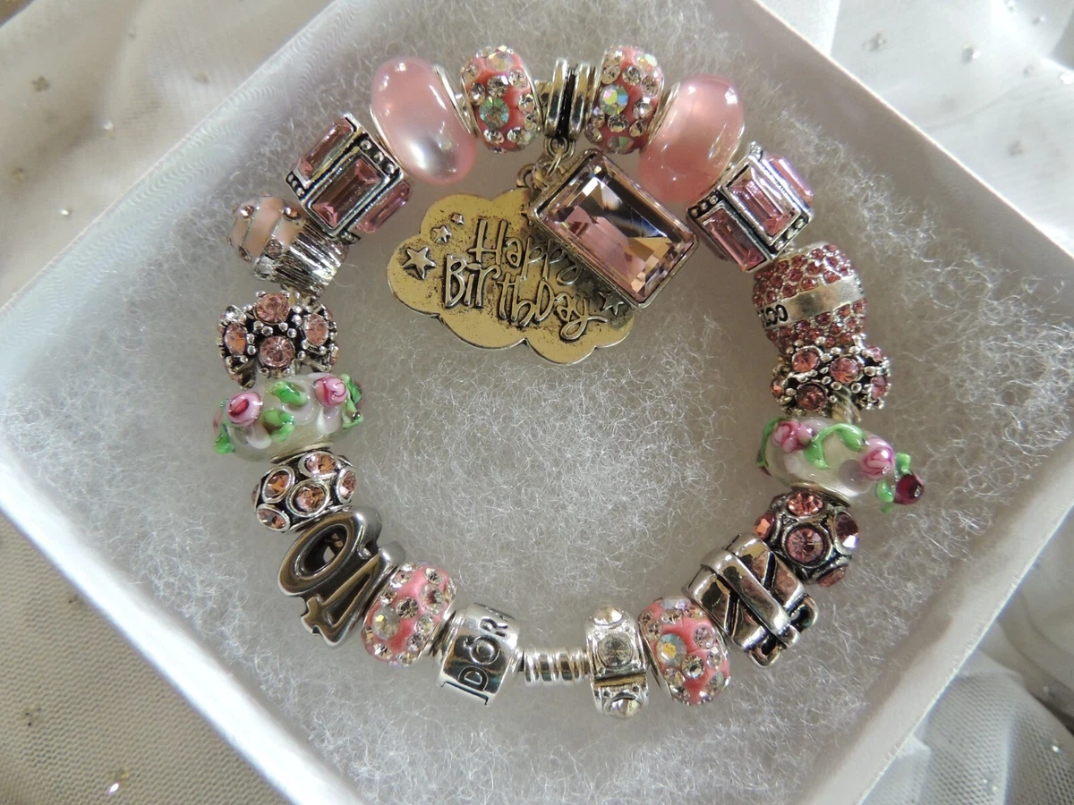 PANDORA Bracelet New Authentic OCTOBER HAPPY 40th BIRTHDAY Non-Branded Beads