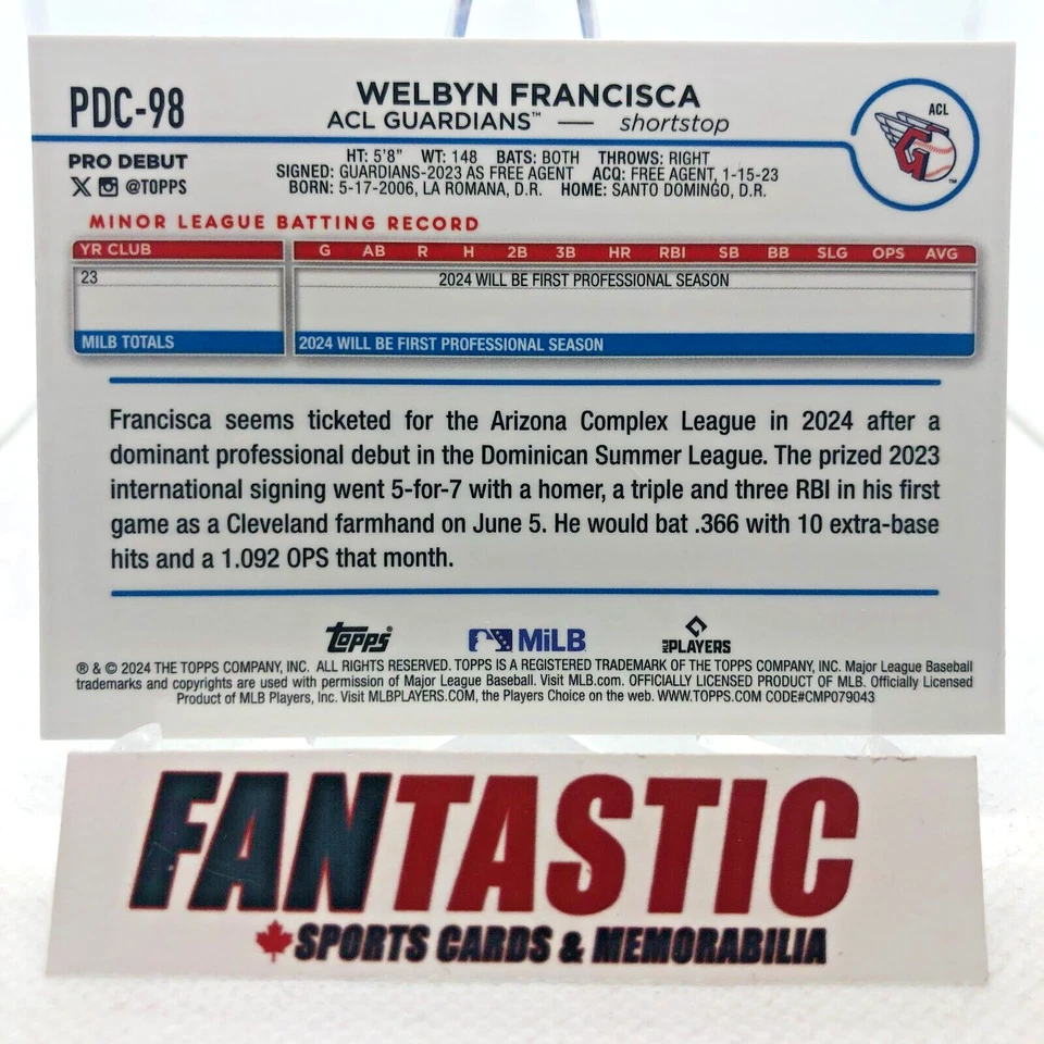PDC-98 Welbyn Francisca ACL Guardians BLUE/150 2024 Topps Pro Debut CHROME - Image 2 of 2