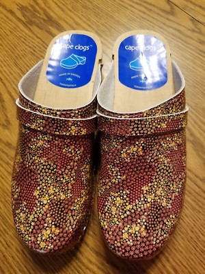 Clogs Cape Marron à Fleurs D'automne - Taille 10 US - Cuir Suédois - Confort Large