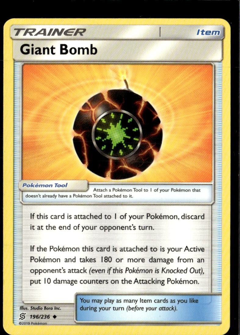 Pokemon Giant Bomb 196/236 Unified Minds Non Holo Uncommon 2 Card Lot