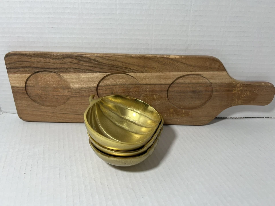 Tray Paddle Board with 3 brass pumpkin bowls Harvest Thanksgiving Thirsty Stone - Image 4 of 4